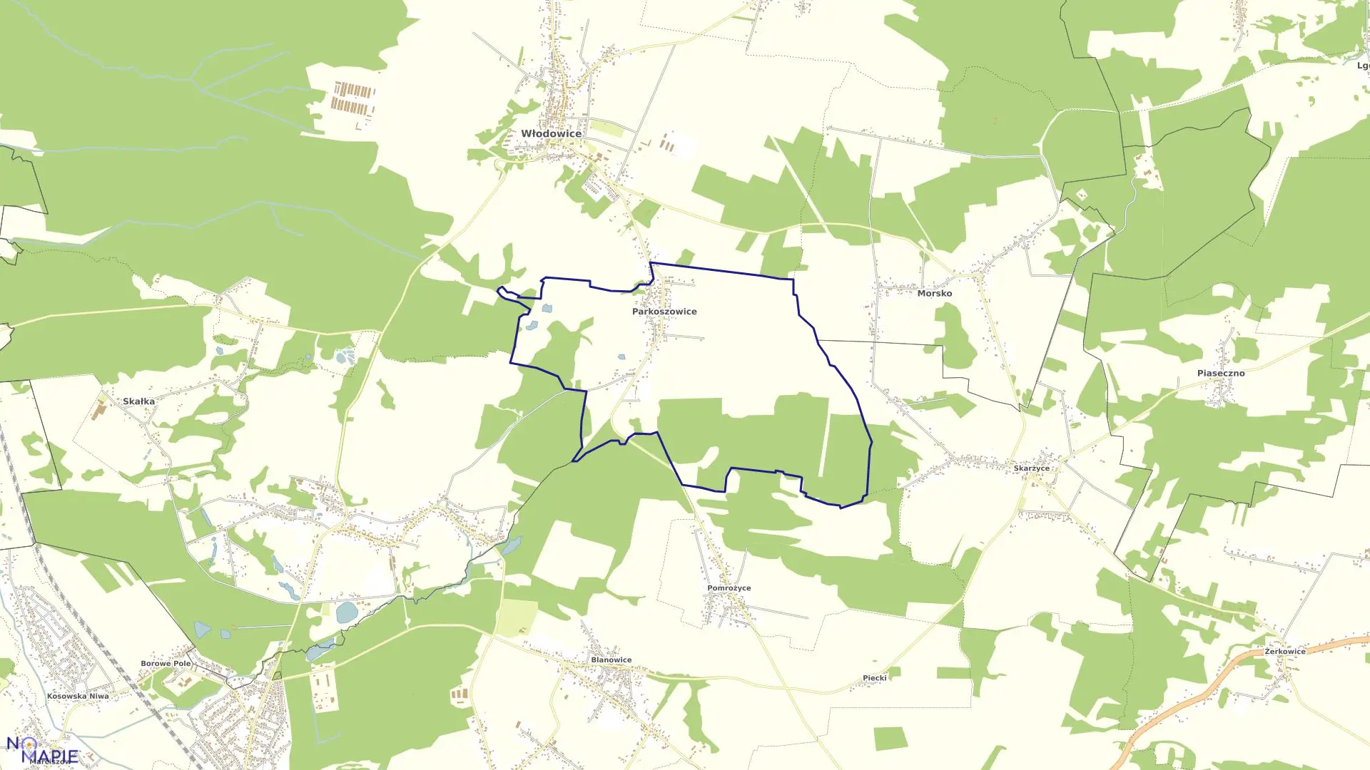 Mapa obrębu PARKOSZOWICE w gminie Włodowice