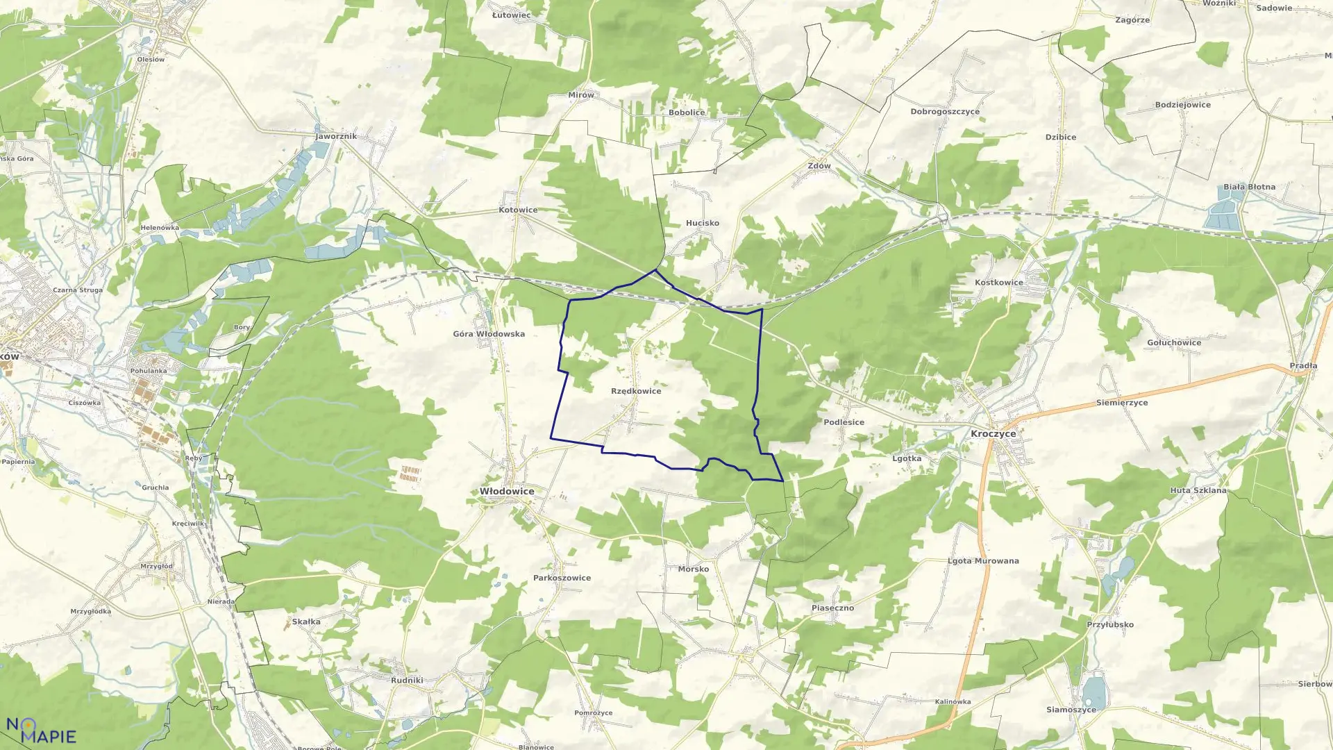 Mapa obrębu RZĘDKOWICE w gminie Włodowice