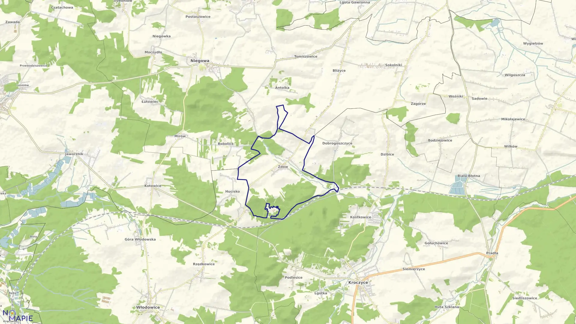 Mapa obrębu ZDÓW w gminie Włodowice